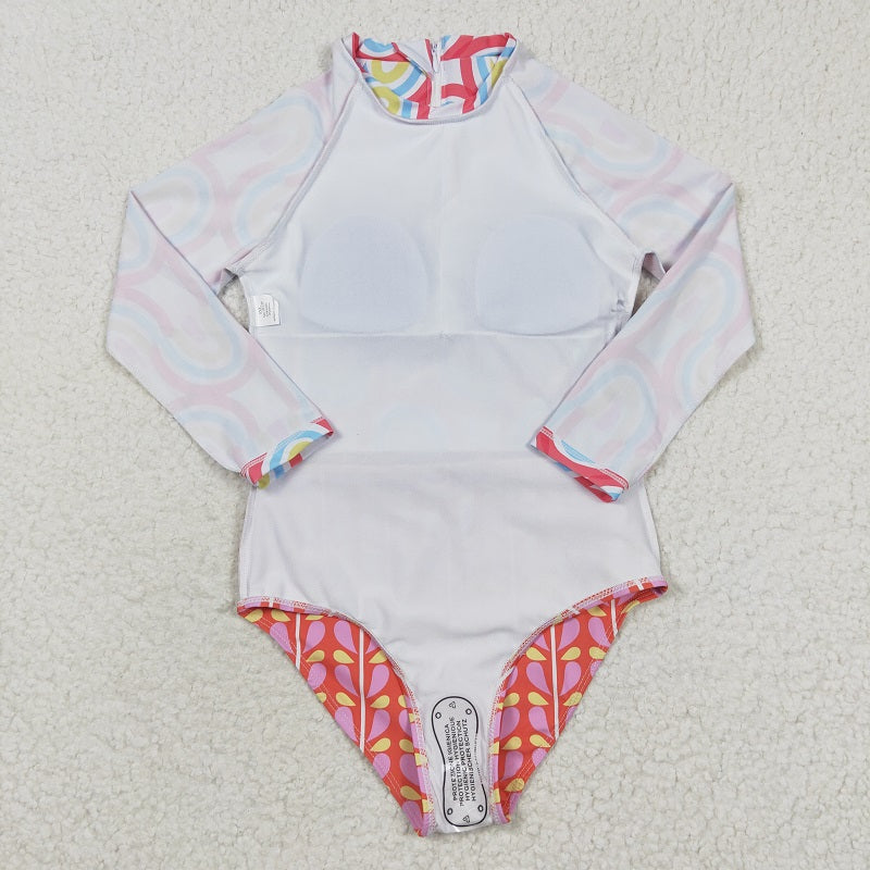 S0116 Rainbow Pink Long Sleeve Swimsuit Set