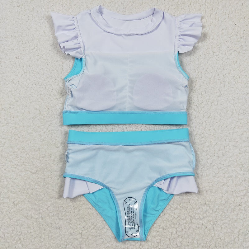 S0132 Blue Flying Sleeve Swimsuit Set