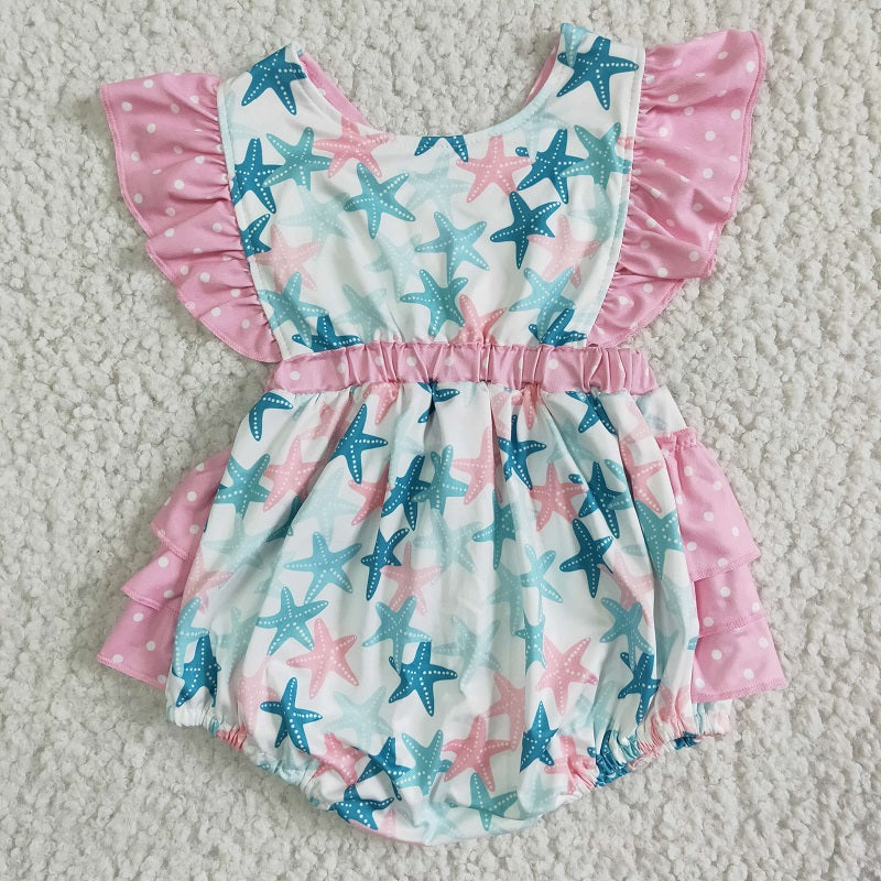 SR0022 Baby Girls Stars Print Pink Jumpsuit