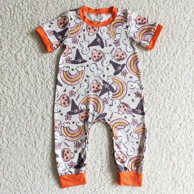 SR0085 Boys Rainbow Pumpkin Short Sleeve Bodysuit