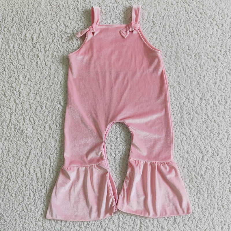 SR0088 BABY GIRLS FASHION PINK VELVET JUMPSUIT