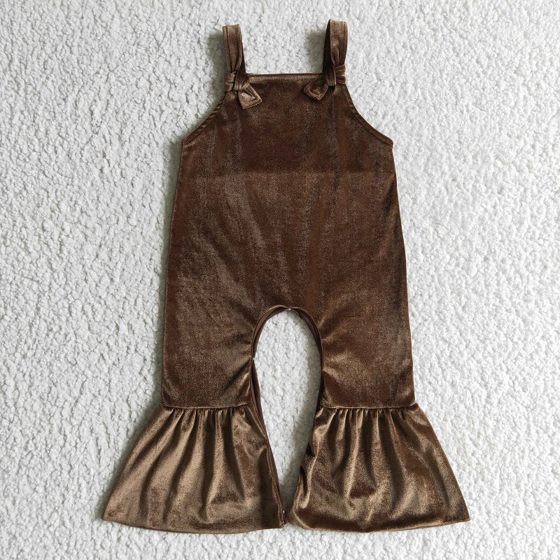 SR0090 Girls Brown Gold Velvet Tank Top Bodysuit