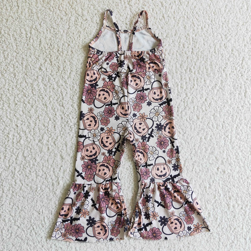 SR0095 girls halloween pumpkin flower suspender bodysuit