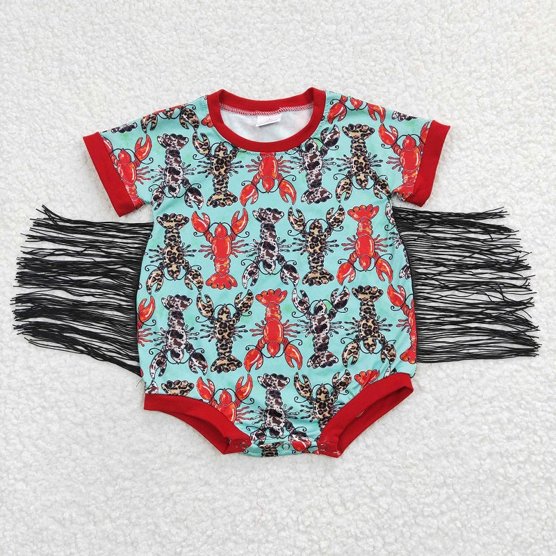 SR0136 Crayfish Tassel Short Sleeve Bodysuit Romper