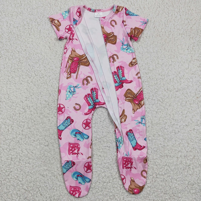 SR0194 Boots Hat Star Pink Short Sleeve Jumpsuit D 5.8