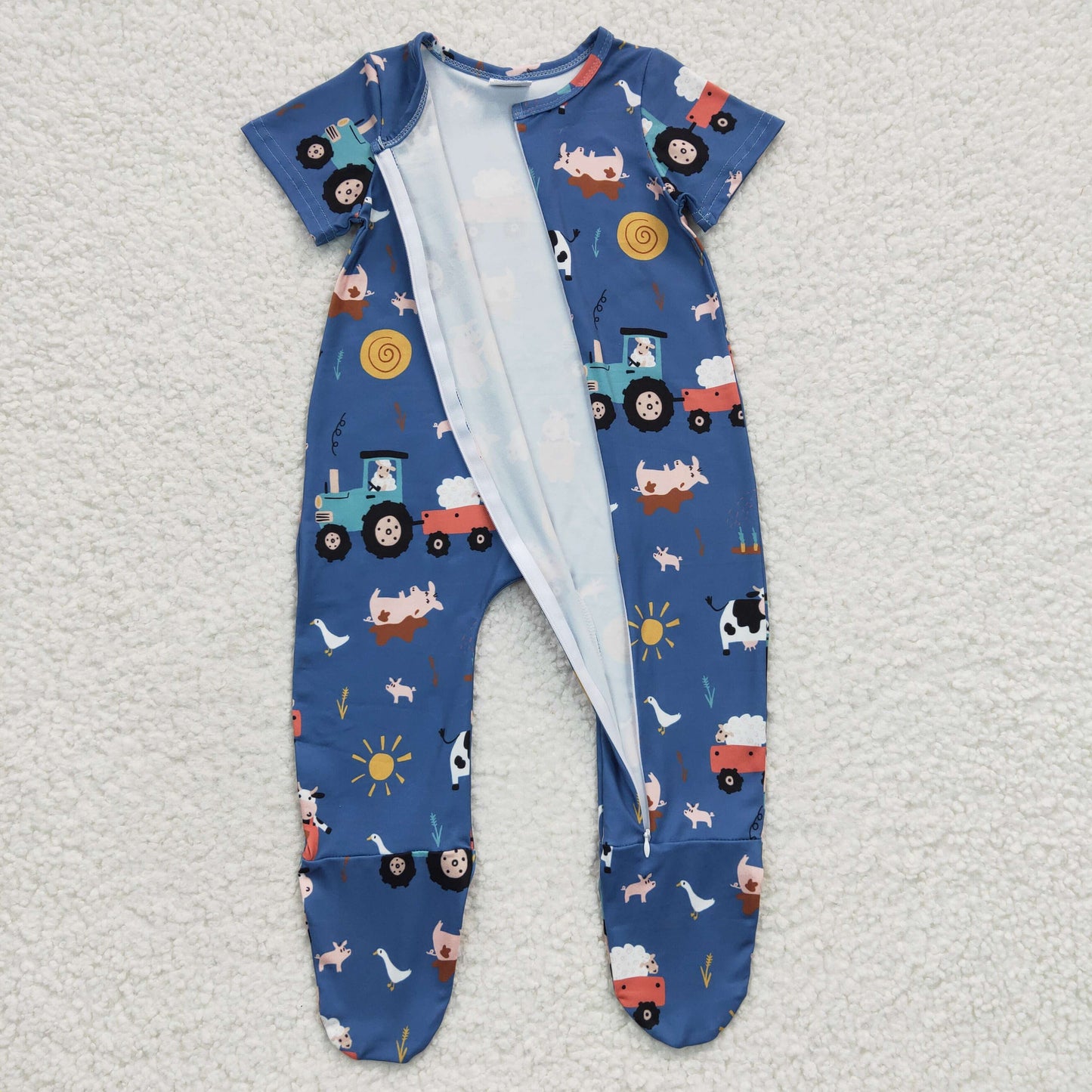 SR0195 Cow Cars Sun Blue Short Sleeve Bodysuit D 5.8