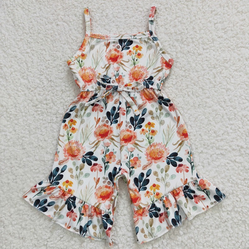 SR0250 Baby Girls Orange Flower Camisole Jumpsuit