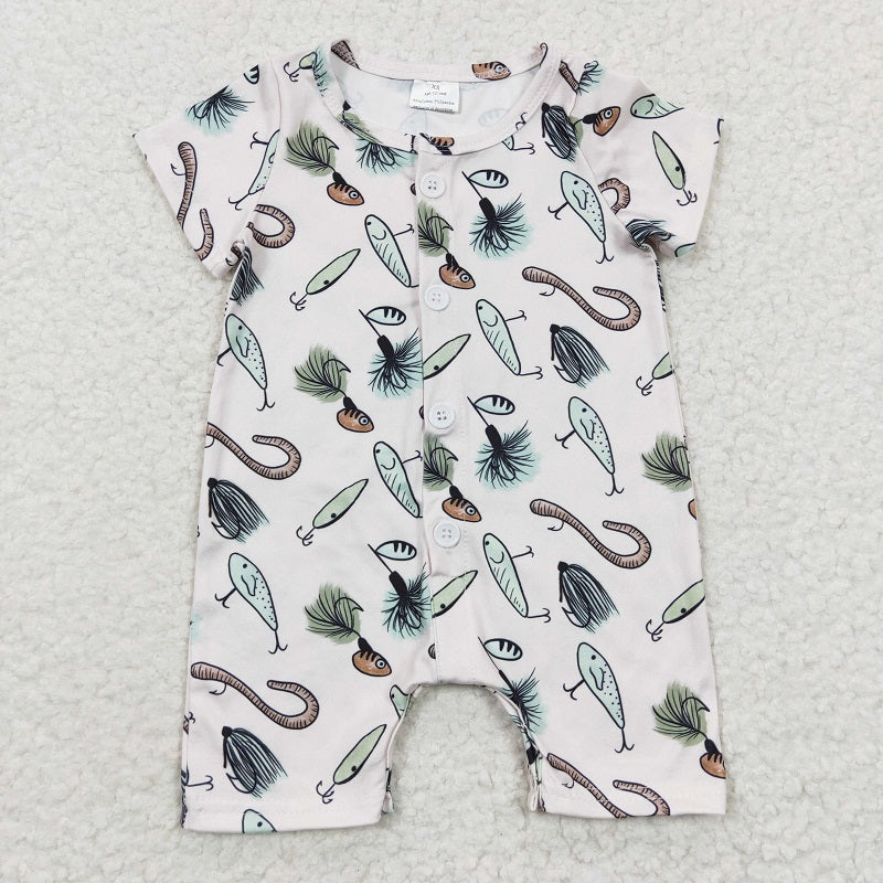 SR0259 Fishing Green Short Sleeve Bodysuit Romper