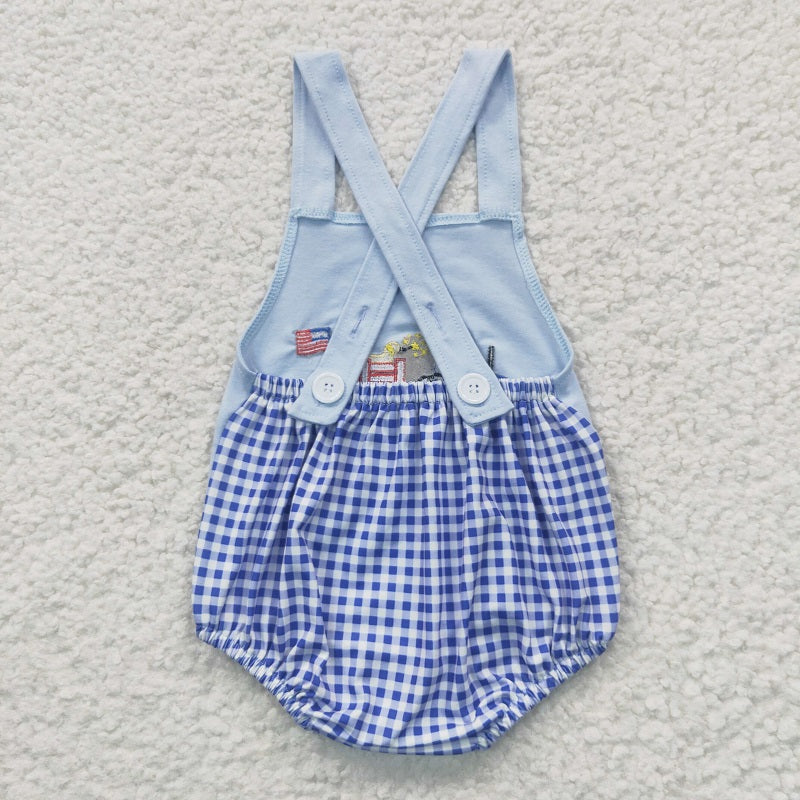 SR0273 Baby Boys Embroidered National Day Car Dog Blue Vest Jumpsuit