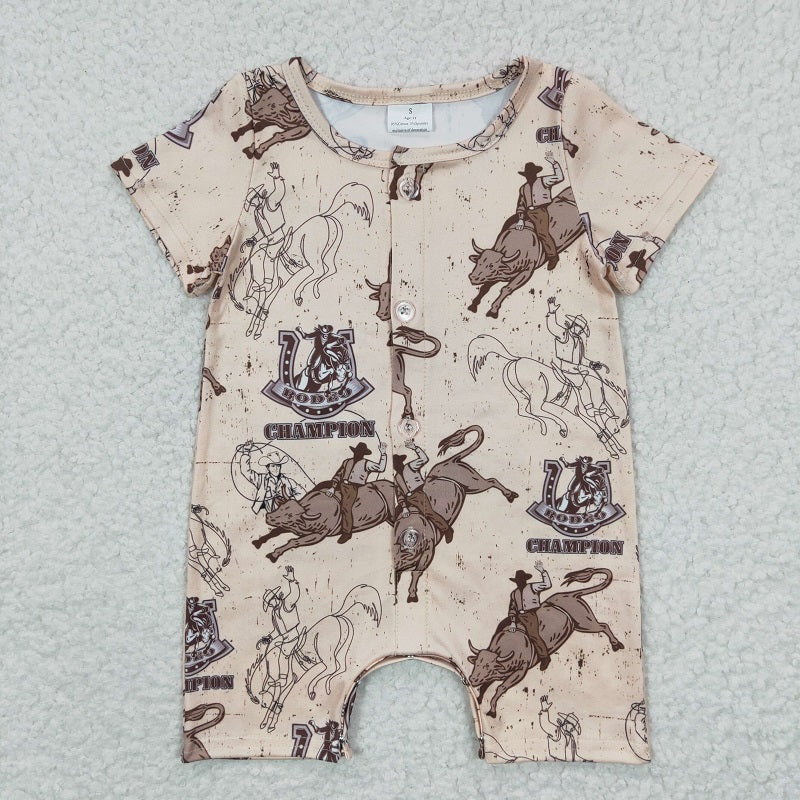 SR0278 Baby Boys Riding Brown Short Sleeve Bodysuit