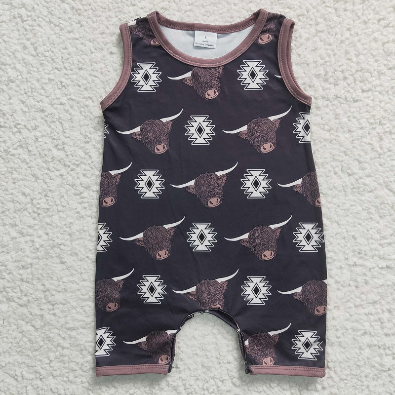 SR0284 Bull Head Geometric Black Sleeveless Bodysuit