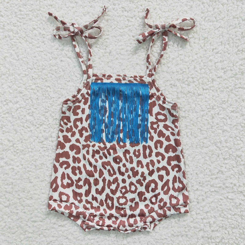 SR0288 Baby Girls Brown Leopard Blue Fringed Tank Top