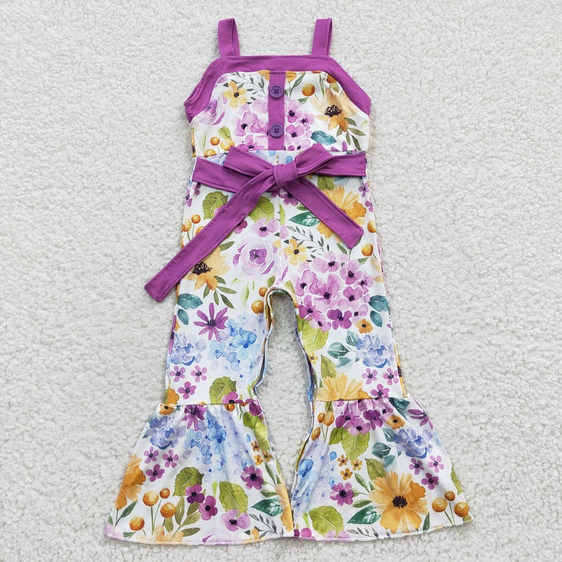 SR0301 Baby Girls Flower Purple Tank Top Jumpsuit