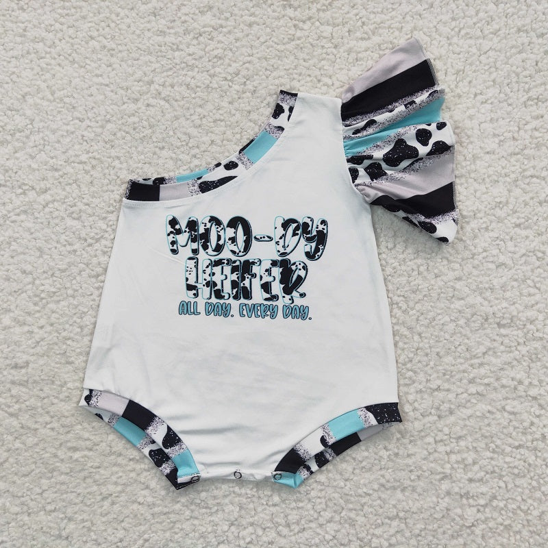 SR0320 Baby Girls Cow print one-sleeve jumpsuit