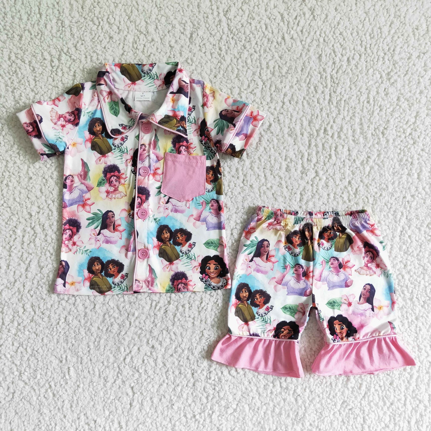 GSSO0024 Pink Pocket Short Sleeve Shorts Set