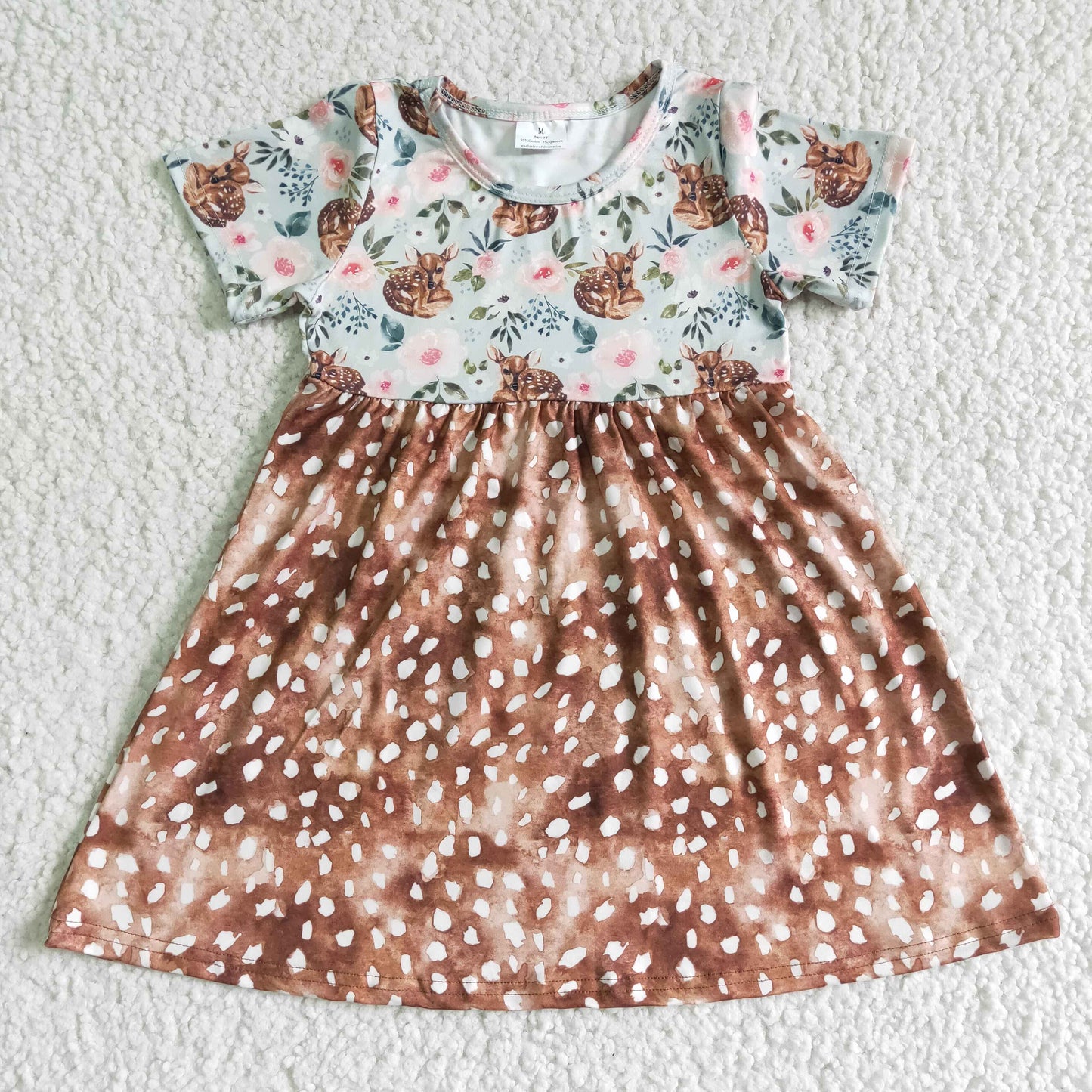 GSD0035 girl deer brown short sleeve floral skirt D 6.21