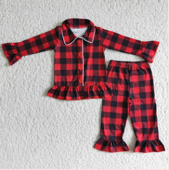 6 B2-39 GIRLS RED BLACK PLAID PAJAMAS SET
