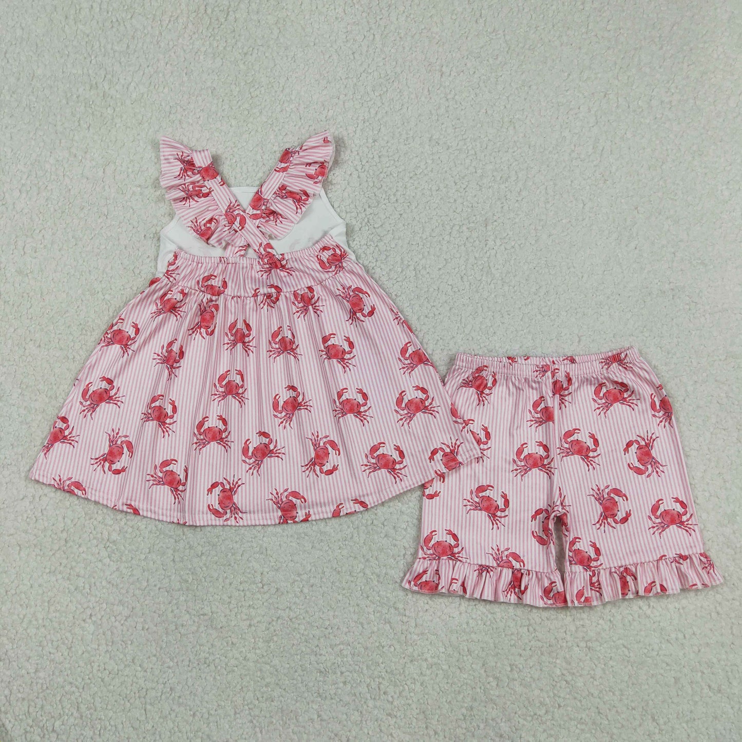 pink crab ruffle shorts set summer girl clothing