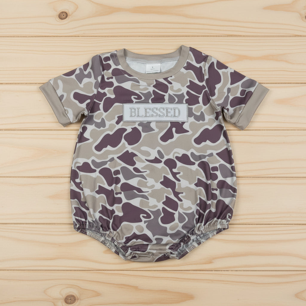 blessed short sleeve camo embroidery bubble boy