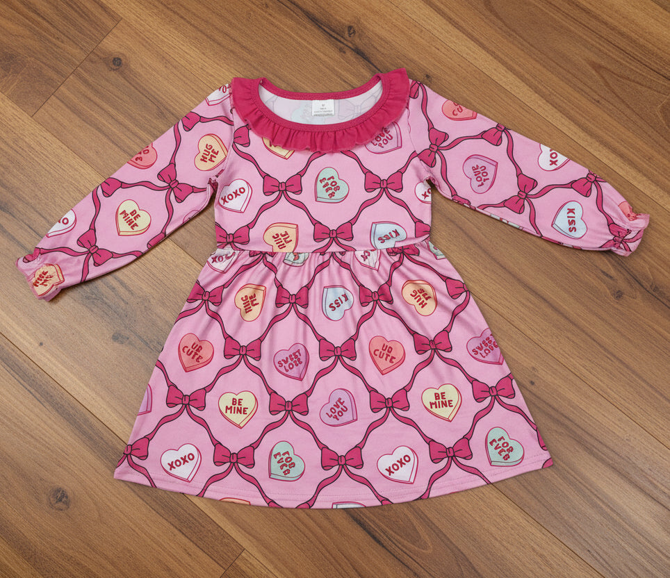 heart candy print dress girl valentine dresses