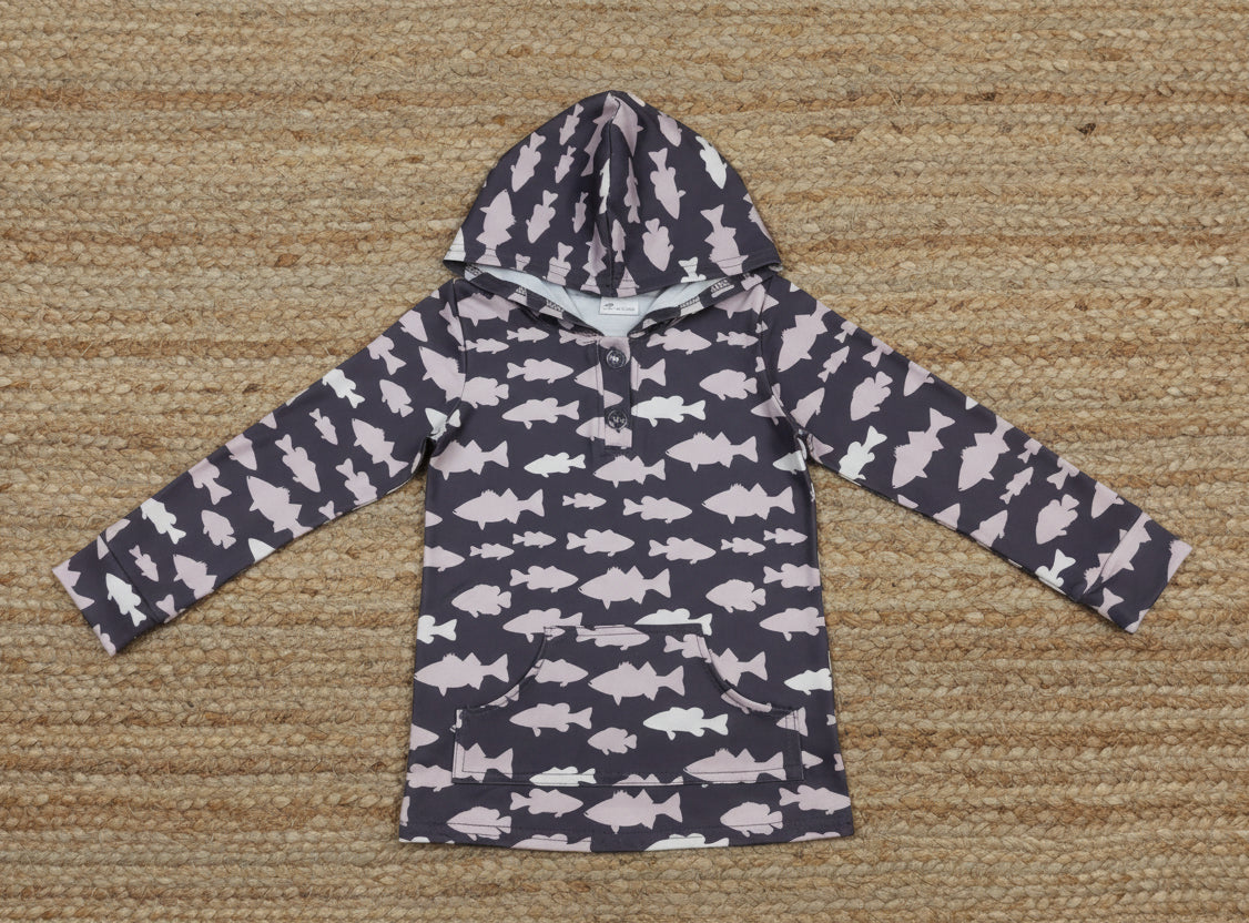 boys long sleeve fish print pullover hoodie