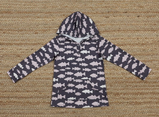 boys long sleeve fish print pullover hoodie