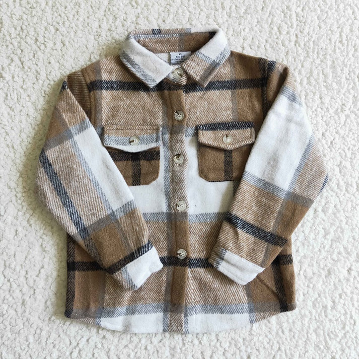 BT0062 Pocket Flannel Button-Up Shirt - Brown