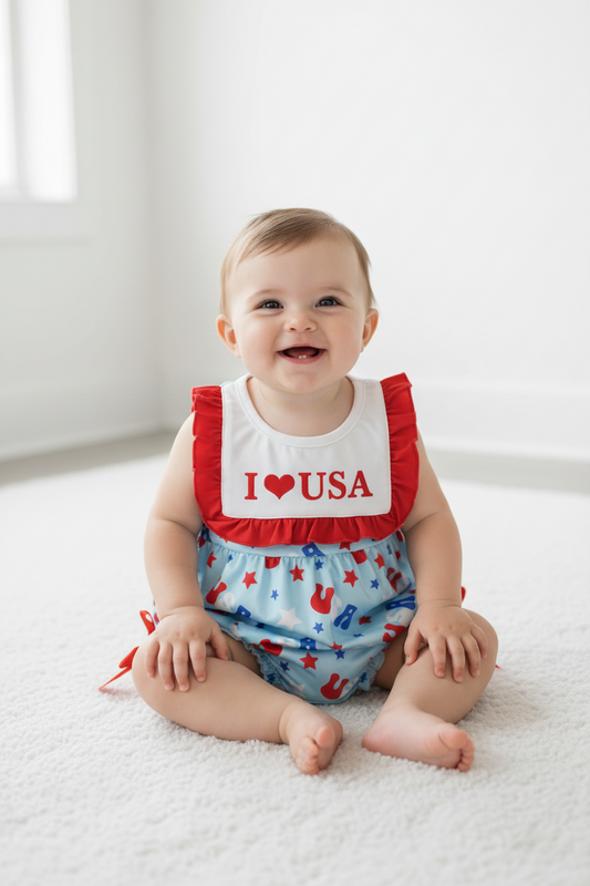 SR4154 i love USA girl romper for 4th of july