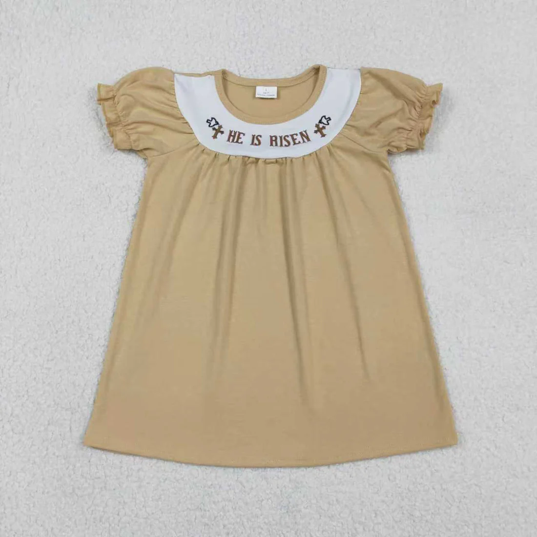 Sibling Baby Boys Girls Short Sleeves Embroidery He is Risen Cross Easter Dress Set
