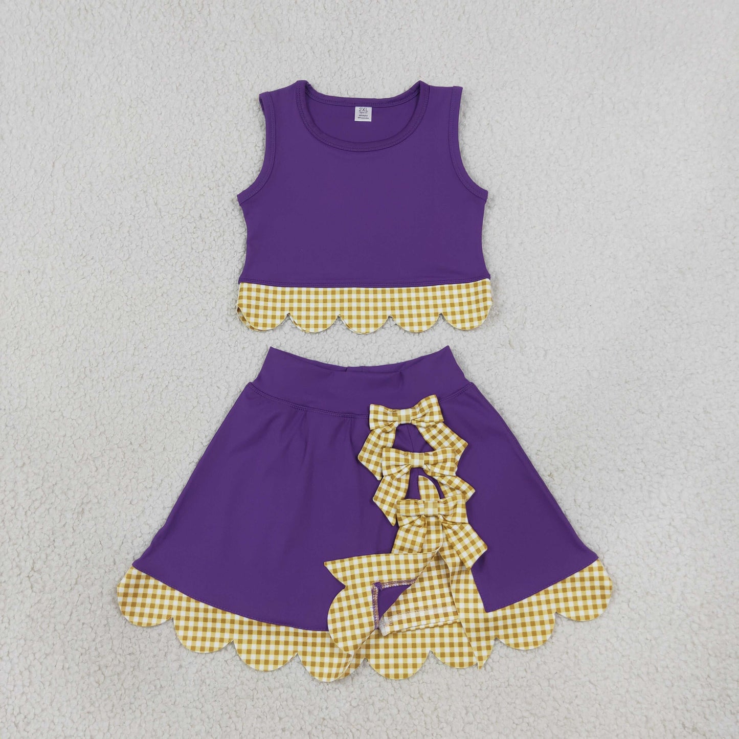purple gold gingham scallop athletic skort outfit girls clothing