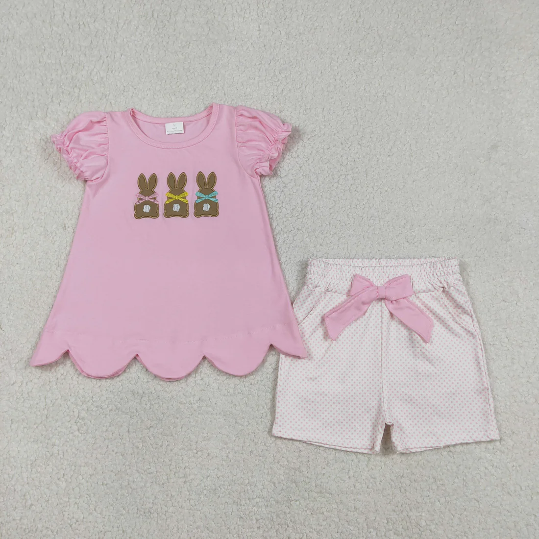 Sibling bunny embroidery girl easter clothing