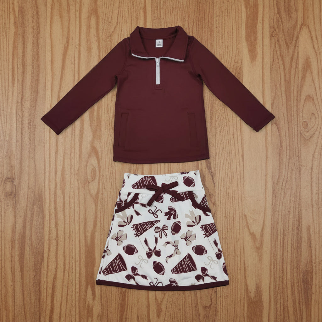 maroon go fight win two piece zipper athletic skirts outfit