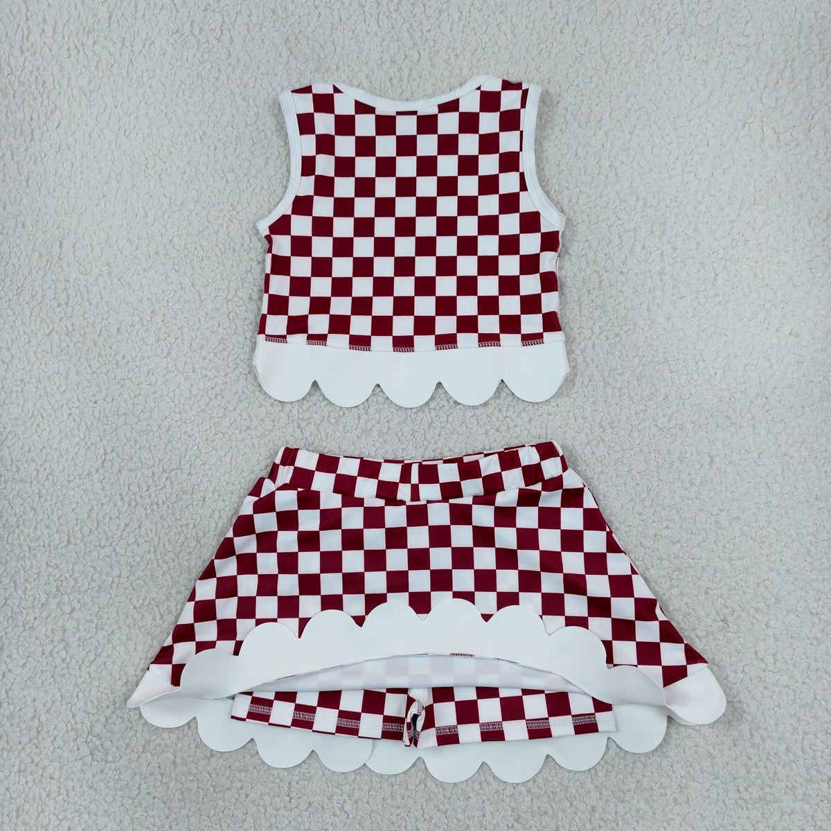 team maroon check scallop athletic skort outfit girls clothing