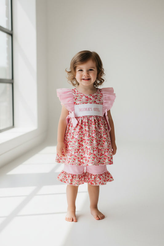 GSSO3131 mama's girl embroidered floral shorts set