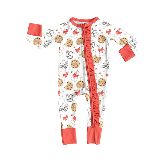 Custom Baby Girls Christmas Cookie Milk Zipper Footie Rompers D 8.13