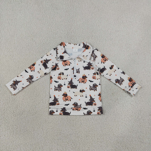 Halloween orange and black dachshund dogs boy pajamas boy pullover