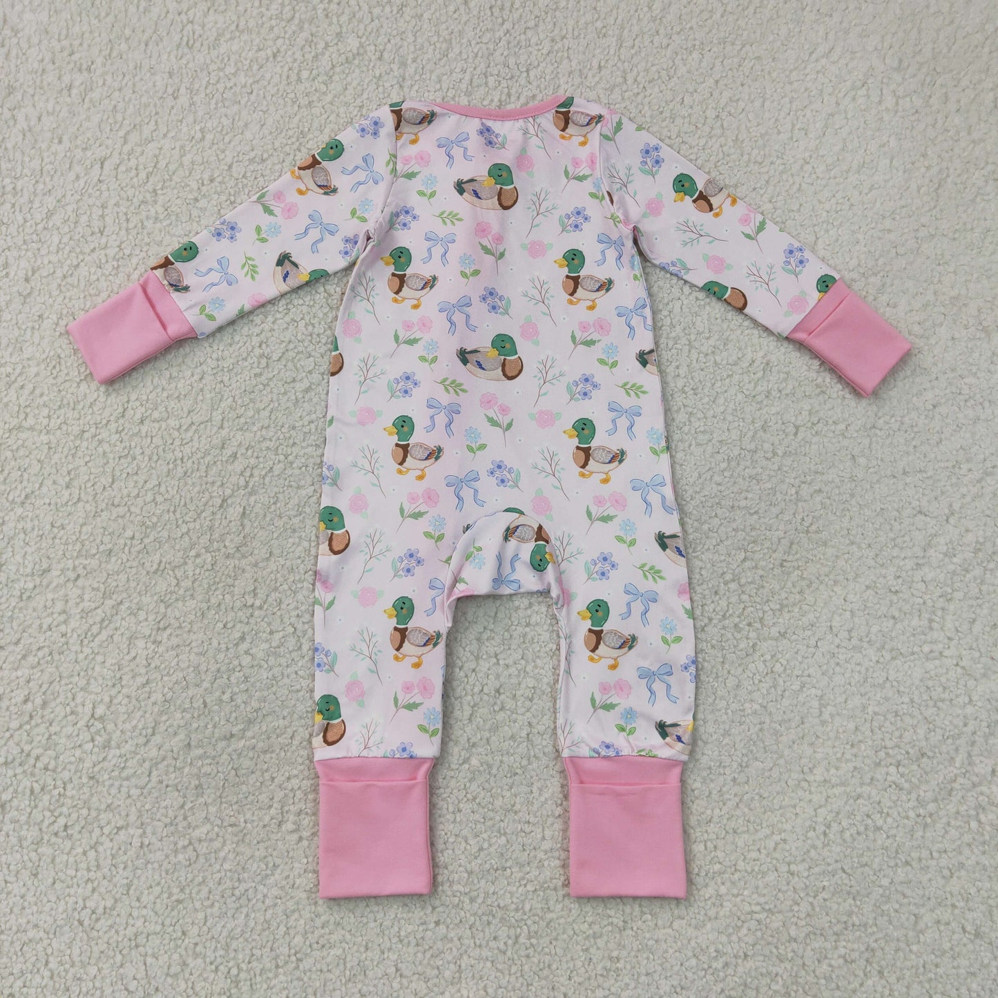 LR3071  baby girl long sleeve pink duck print zippy PJ