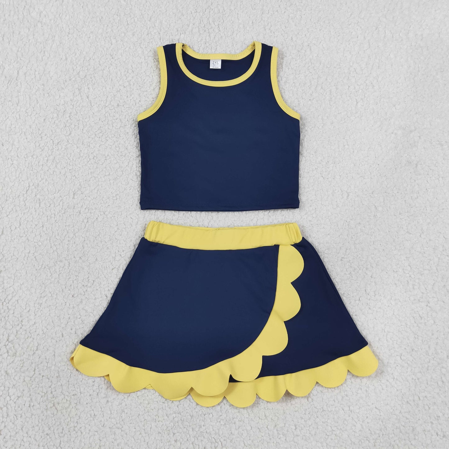 solid navy blue and yellow scallop athletic skort outfit girls clothes