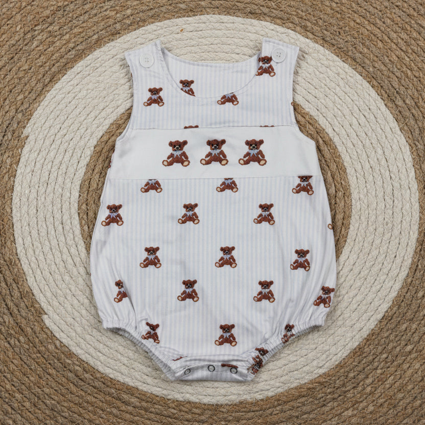 sleeveless bear print bubble romper