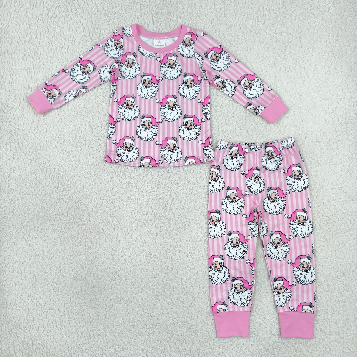 pink striped with santa print girls pajamas