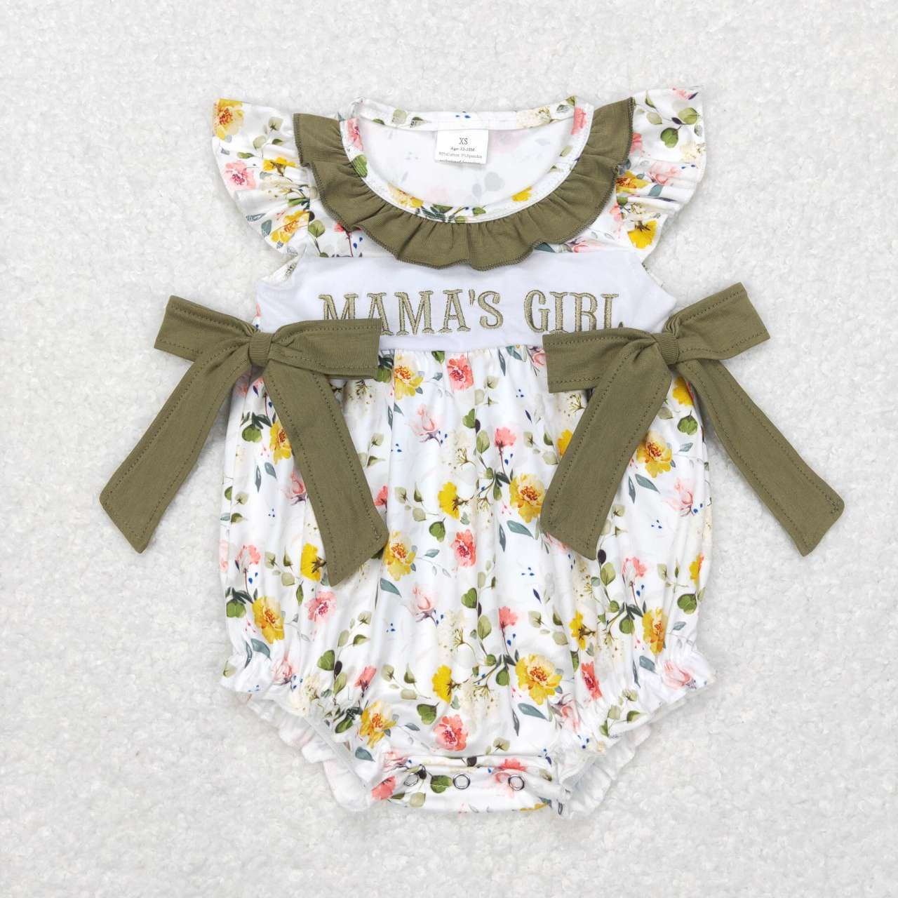 SR0478 mama's girl embroidered green lace bow flower flying sleeve jumpsuit