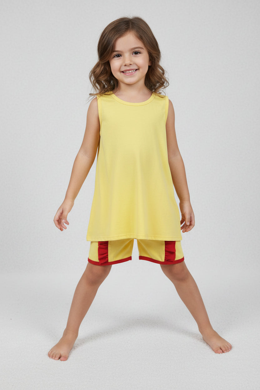 solid yellow red backless shorts set summer toddler girl clothing