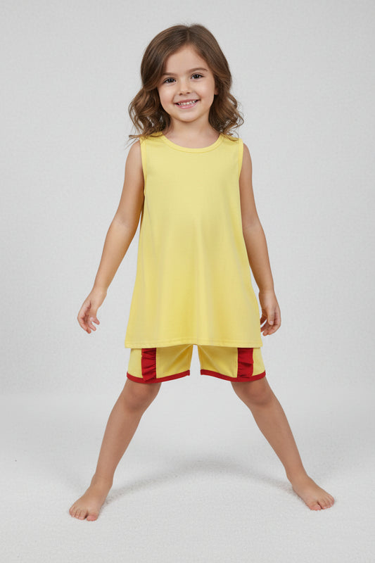 solid yellow red backless shorts set summer toddler girl clothing