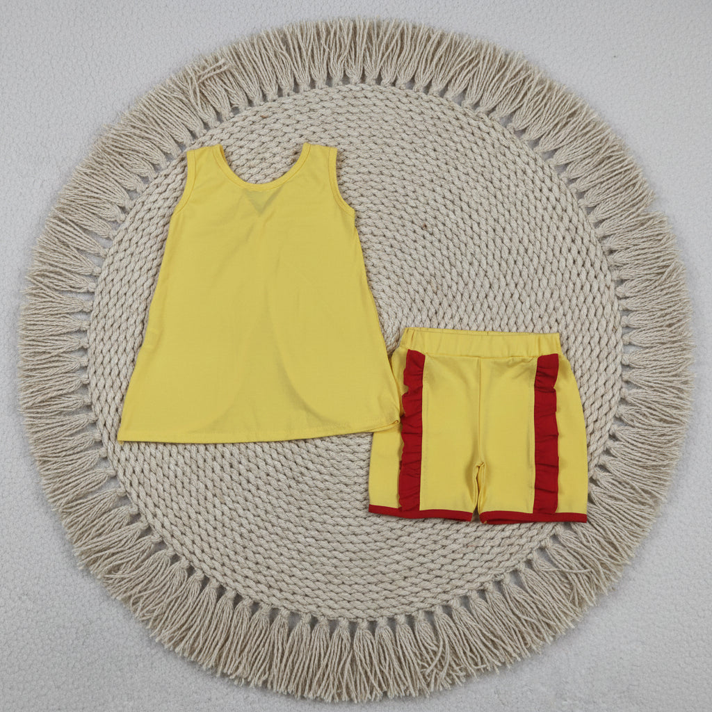 solid yellow red backless shorts set summer toddler girl clothing