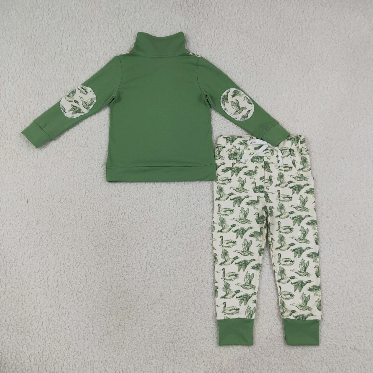 BLP1449 green mallard print zip pullover joggers outfit
