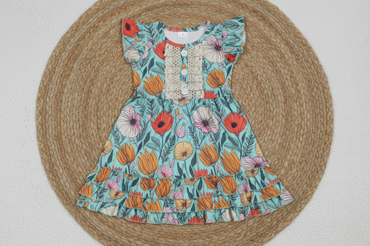 flutter sleeve flower dress