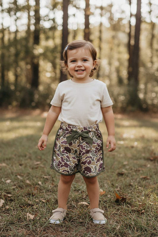 baby girl camo stand down shorts