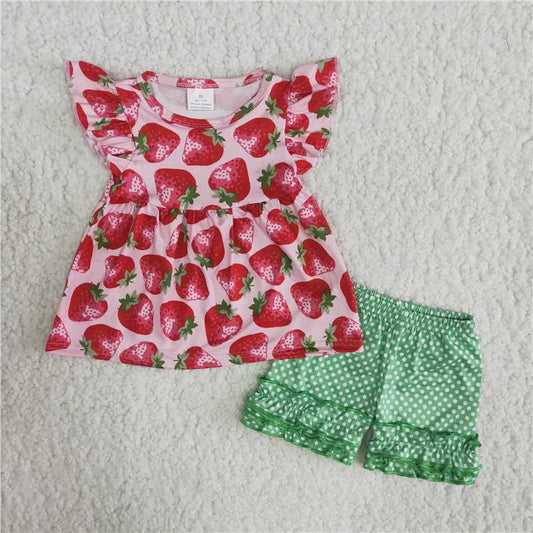 B12-4 Strawberry green polka dot pants suit