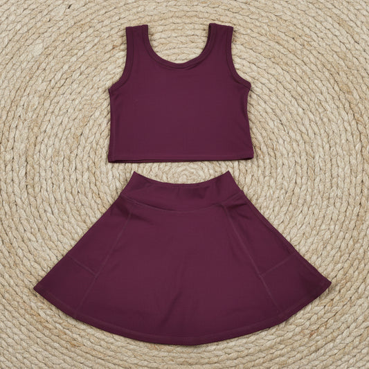 Solid Maroon Sleeveless Yoga Set