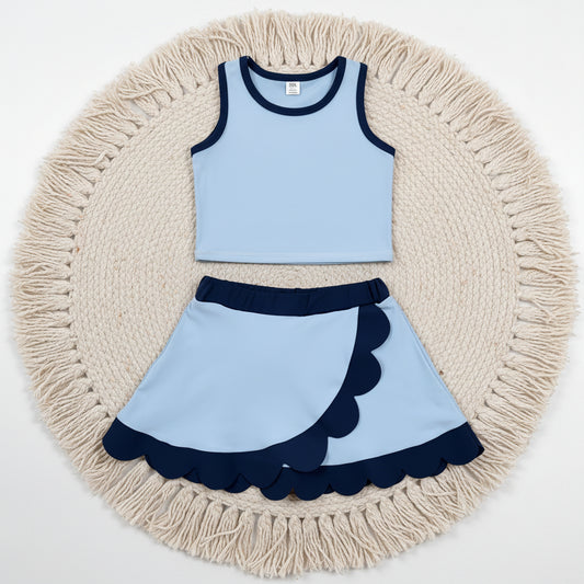 solid royal blue scallop athletic skort outfit girls clothes